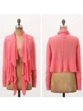Anthropologie Vanessa Virginia Coral Pink Waterfall Modal Cardigan Open Front